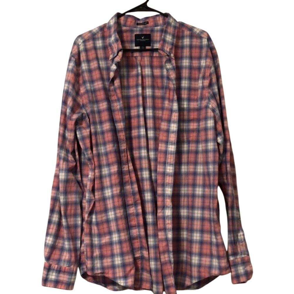 American Eagle Seriously Soft Pink Blue Plaid Shirt Size Small